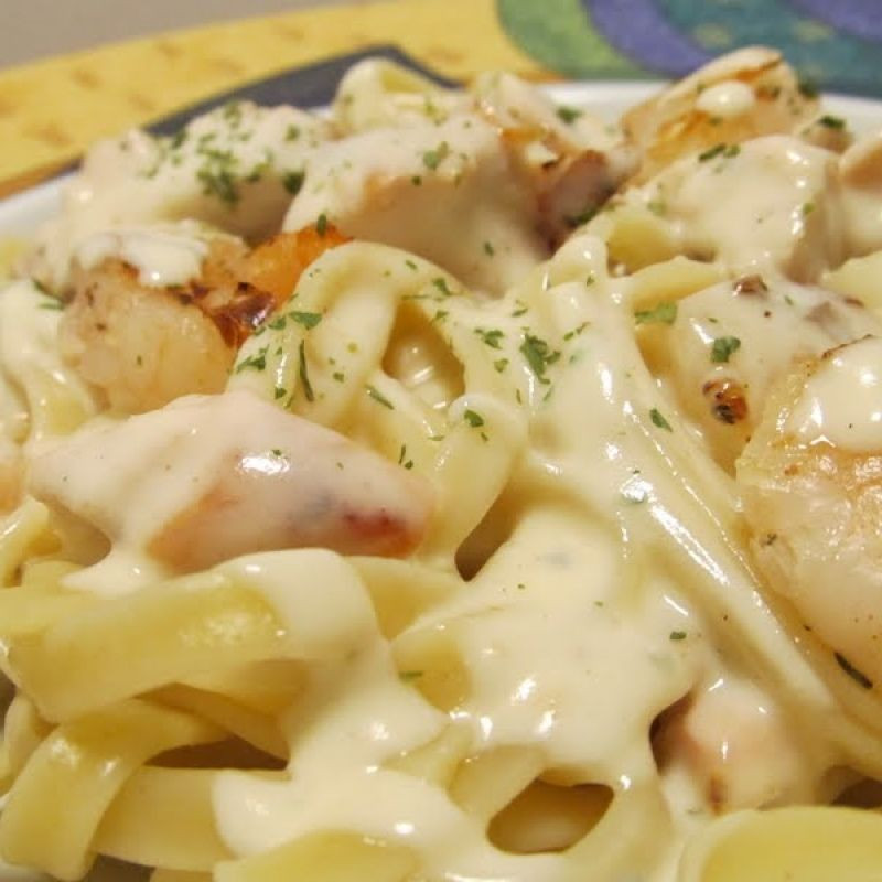 Baked Chicken And Shrimp Alfredo
 Fettuccine Alfredo with Grilled Chicken and Shrimp