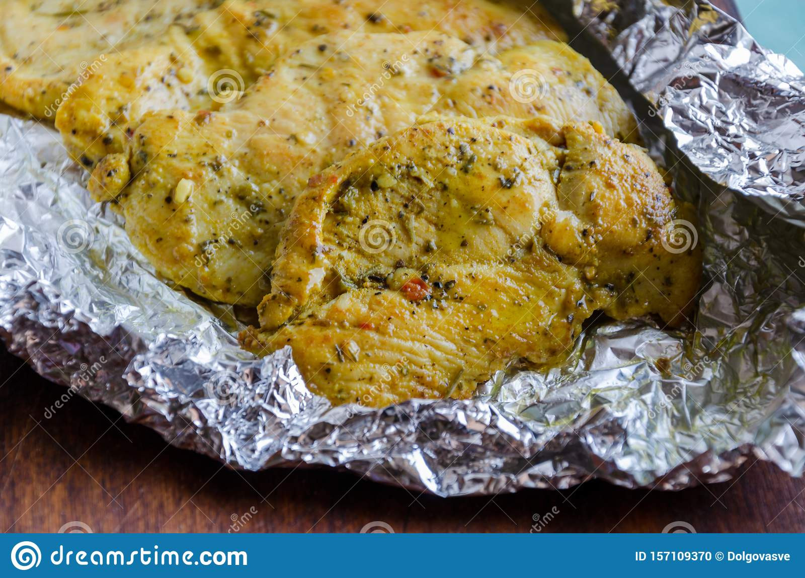 Baked Chicken Breasts In Foil
 Chicken Breasts Baked With Seasoning In Foil Stock