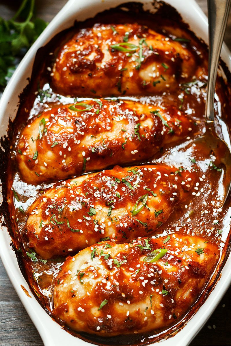 Baking Chicken Breasts
 Baked Chicken Breasts with Sticky Honey Sriracha Sauce