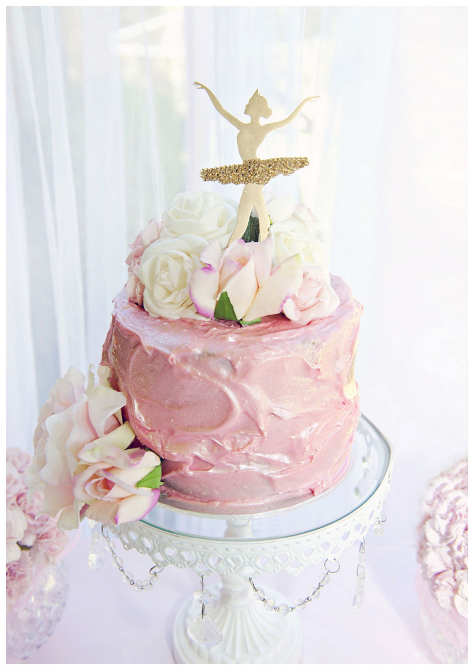 Ballerina Birthday Cake
 glittery birthday cake with gold ballerina topper