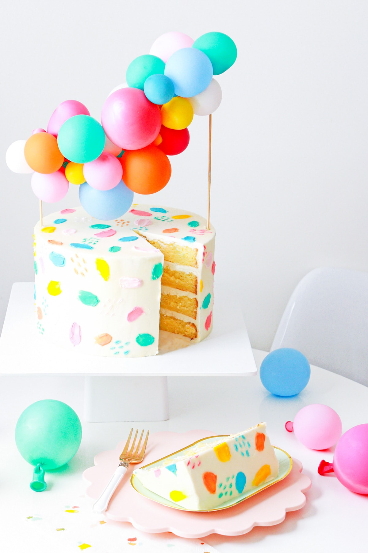 Balloon Birthday Cake
 DIY Balloon Garland Cake Topper and Tips for Painting Frosting