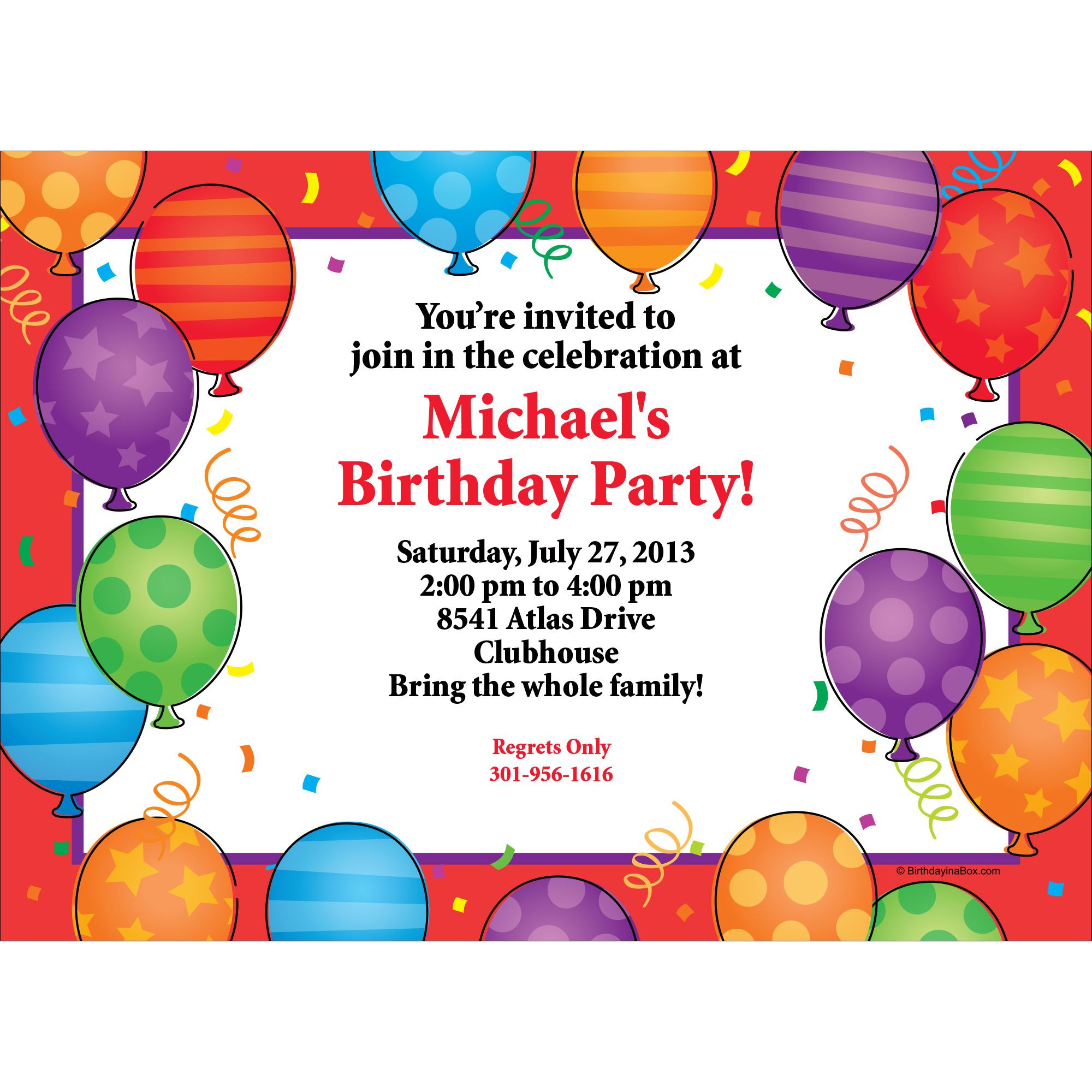 Balloon Birthday Invitations
 Birthday Balloons Invitation Each Party Supplies