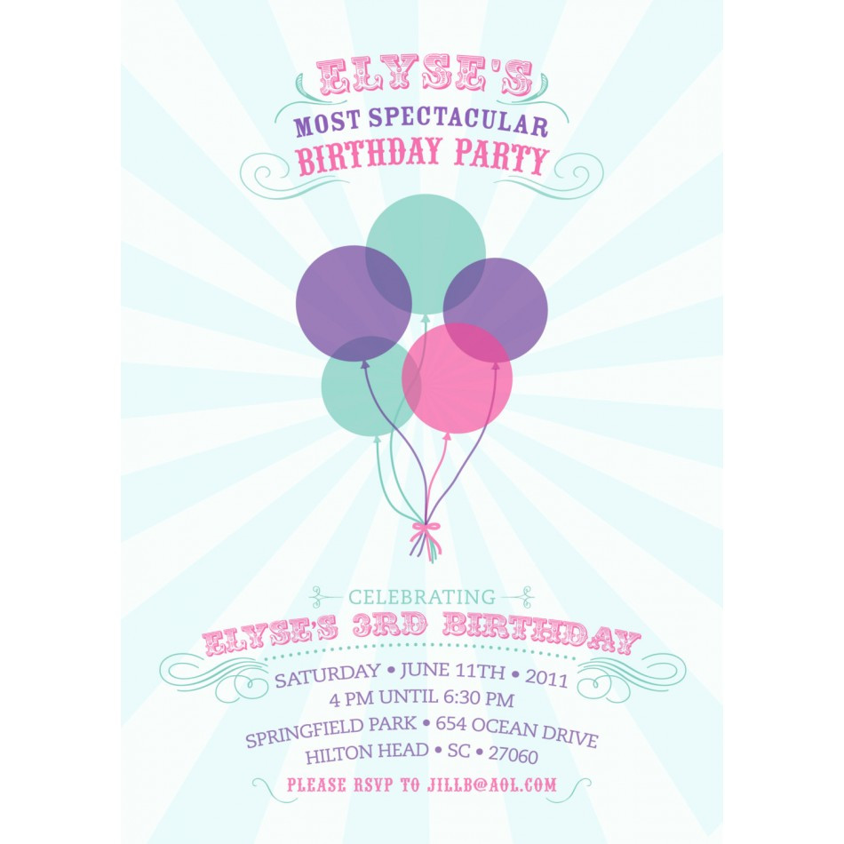 Balloon Birthday Invitations
 Spectacular Balloons Birthday Party Printable Invitation