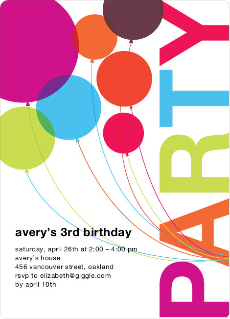 Balloon Birthday Invitations
 Rainbow Balloons Birthday Party Invitations