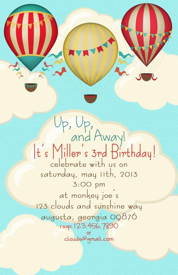 Balloon Birthday Invitations
 Hot Air Balloon Birthday Party Invitations