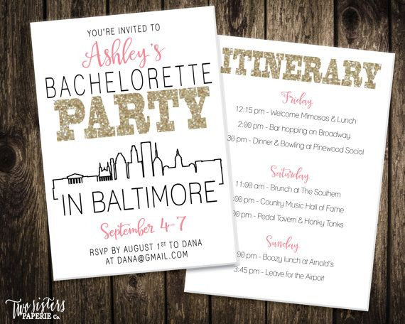 Baltimore Bachelorette Party Ideas
 Baltimore Bachelorette Party Invitation and Itinerary