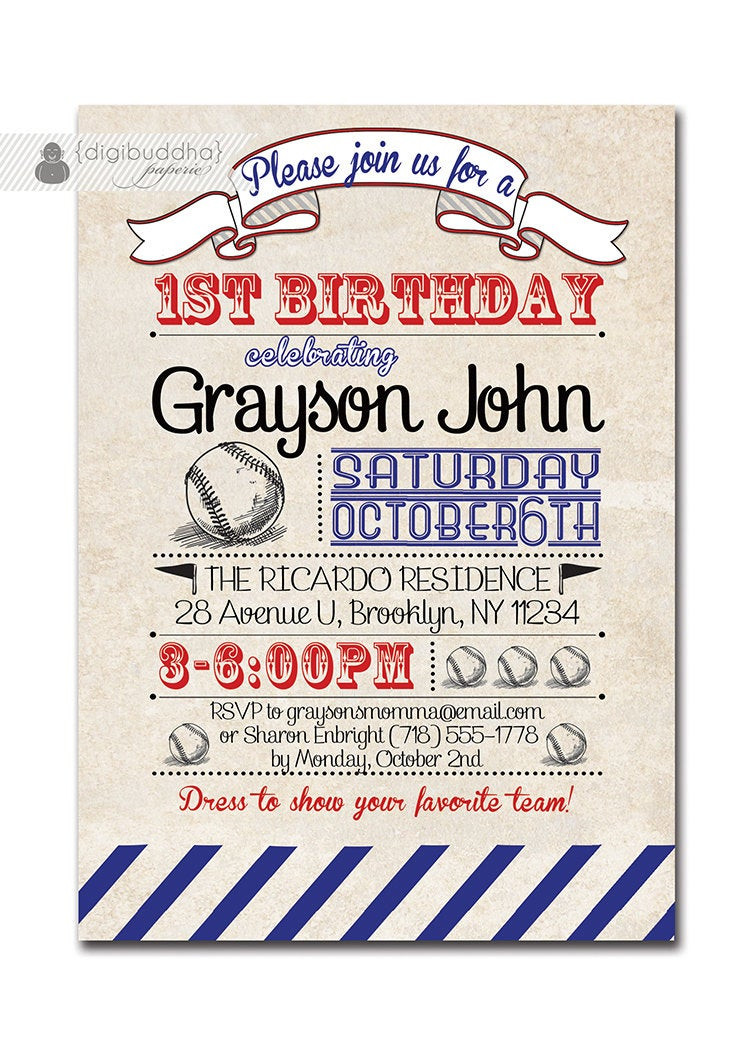 Baseball Birthday Invitations
 Baseball Birthday Invitation 1st Birthday Baseball Vintage