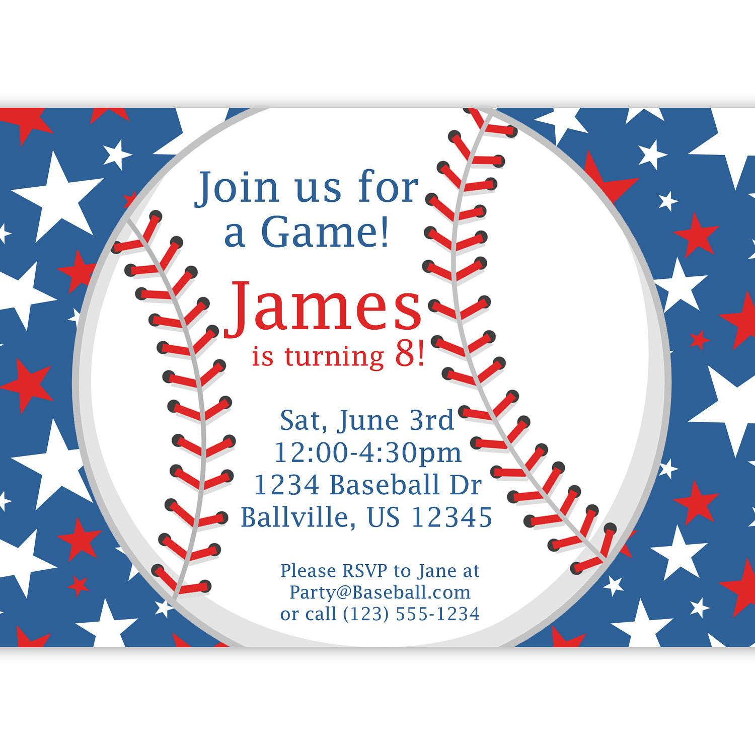 Baseball Birthday Invitations
 Baseball Party Invitation Red White and Blue Star Baseball