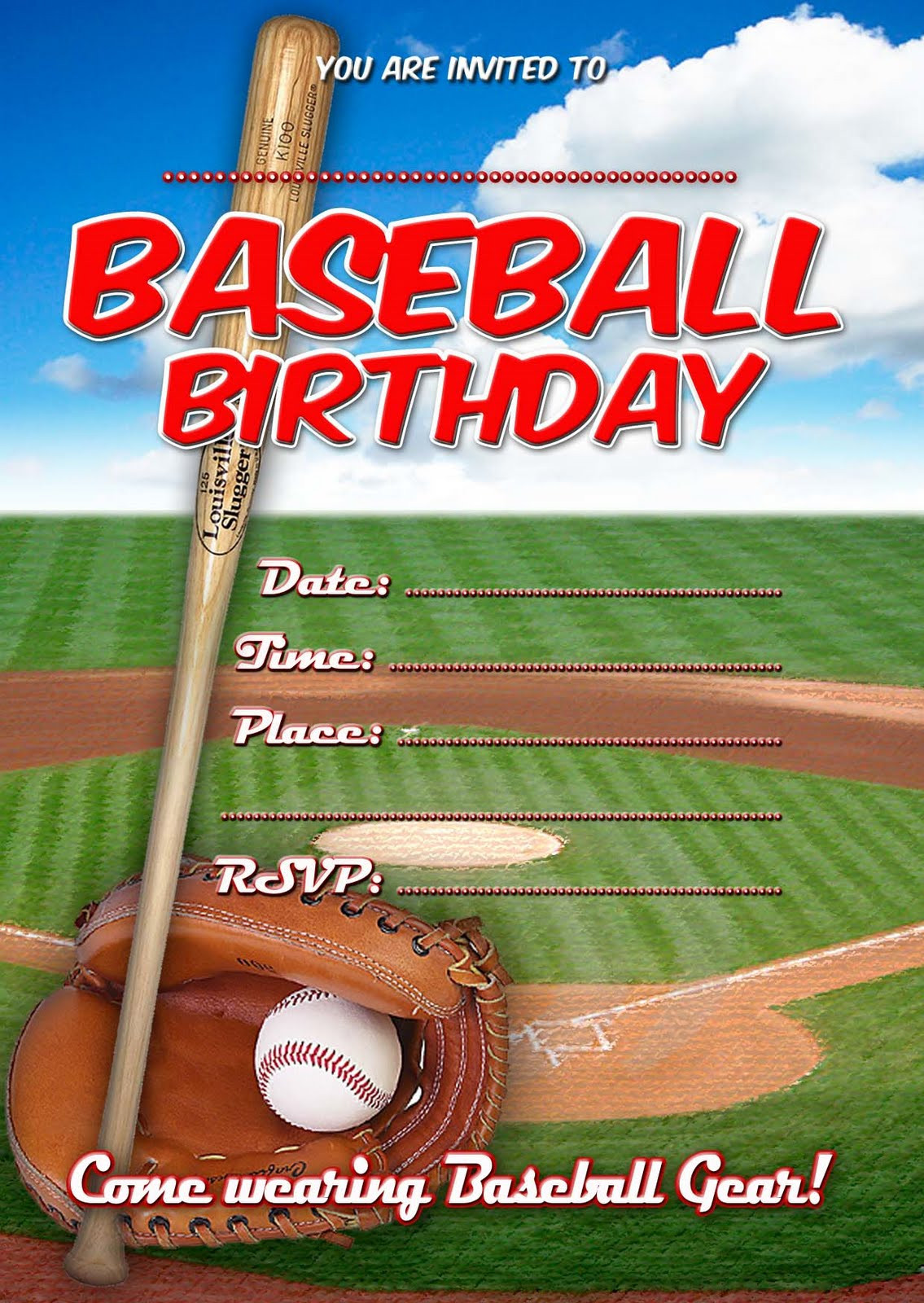 Baseball Birthday Invitations
 FREE Kids Party Invitations Baseball Birthday Invitation