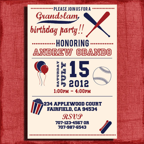 Baseball Birthday Invitations
 Vintage Baseball Birthday Invitation 4x6 or 5x7