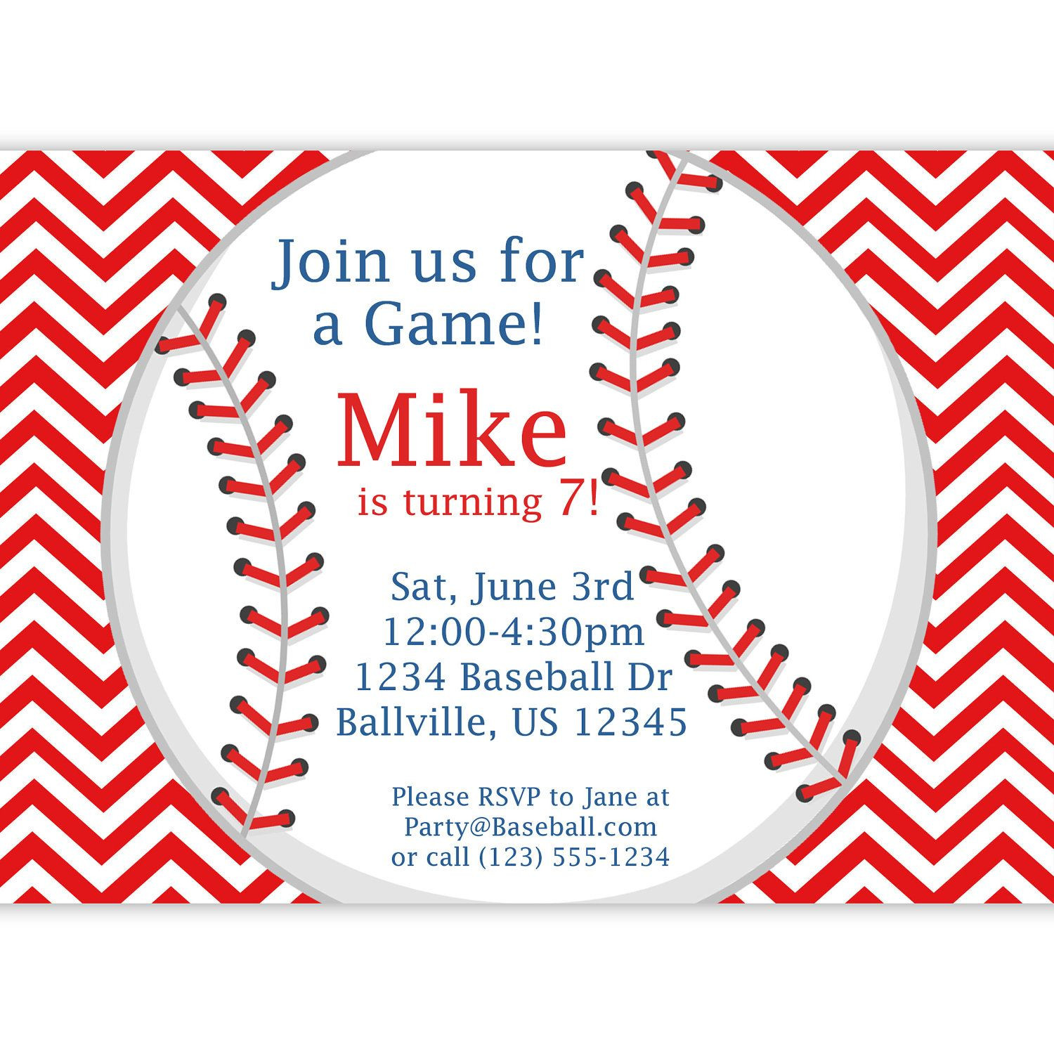 Baseball Birthday Invitations
 Baseball Invitation Red Stripe Chevron Baseball Ball