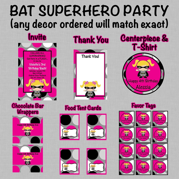 Batgirl Birthday Party Supplies
 Batgirl Superhero Birthday Invitations