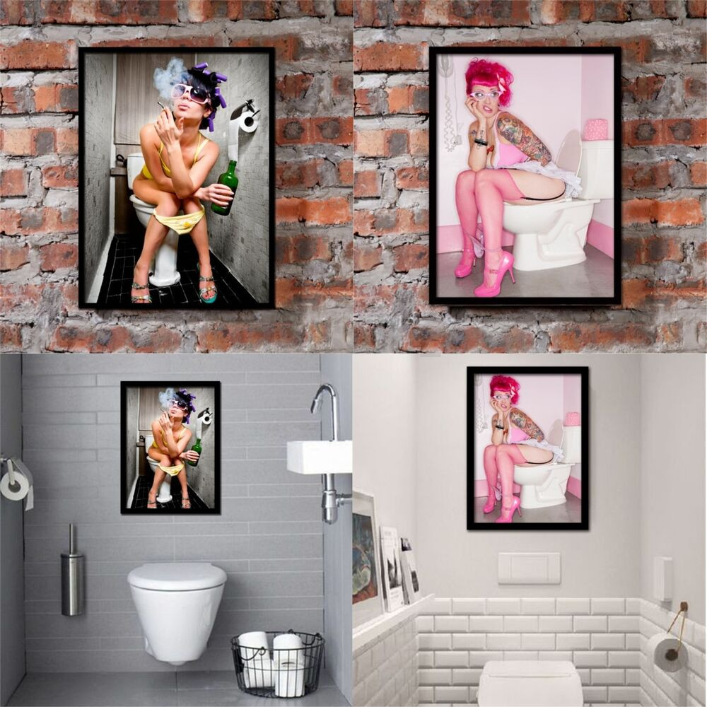 Bathroom Canvas Wall Art
 Smoking Girl Canvas Print Painting Picture Toilet Bathroom