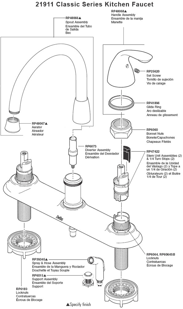 Bathroom Faucet Parts Diagram
 PlumbingWarehouse Delta Kitchen Faucet Parts For