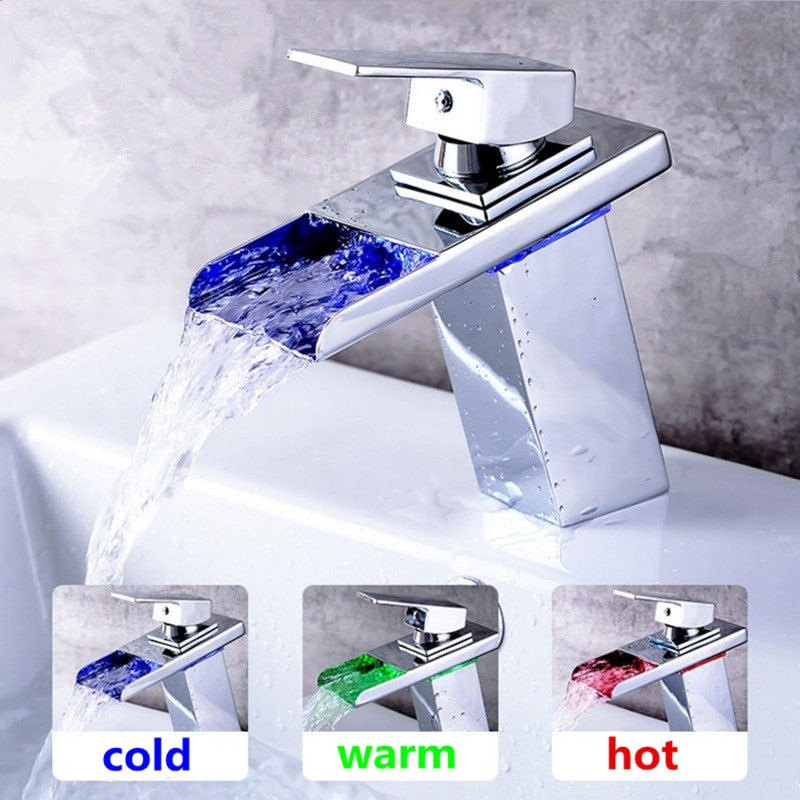 Bathroom Faucet With Led Light
 Bathroom Waterfall Led Faucet LED light Waterfall Brass