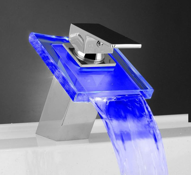 Bathroom Faucet With Led Light
 2019 Waterfall Square Glass Bathroom Basin Sink Mixer Tap