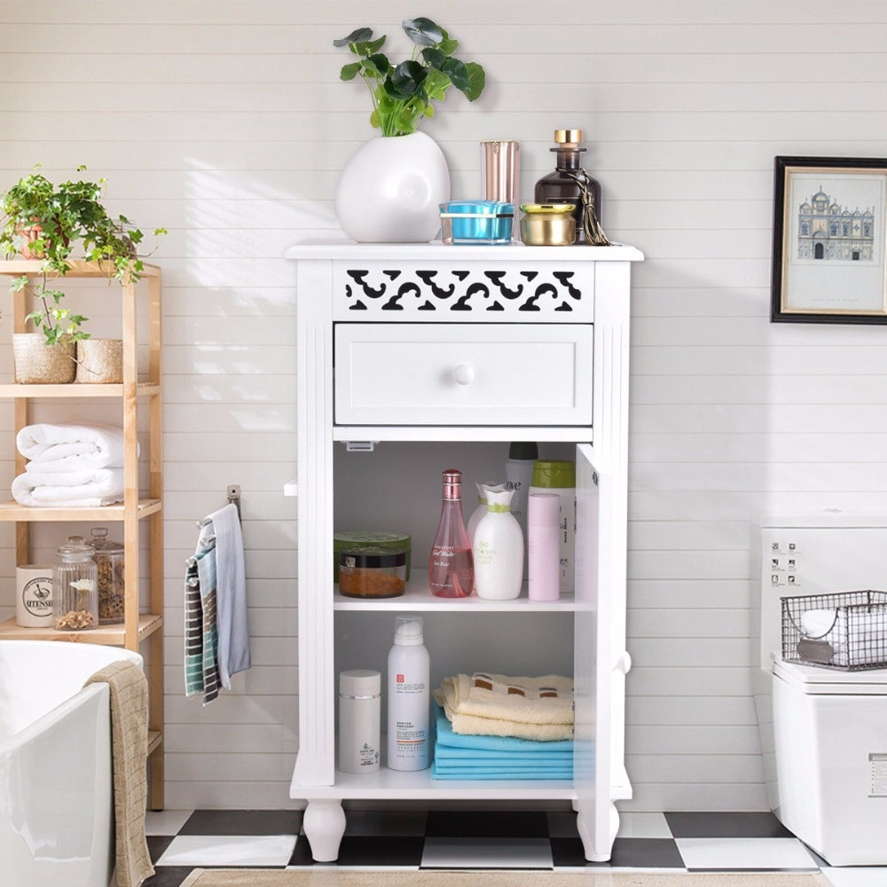 Bathroom Floor Storage Cabinets White
 Giantex Storage Floor Cabinet Bathroom Organizer Floor