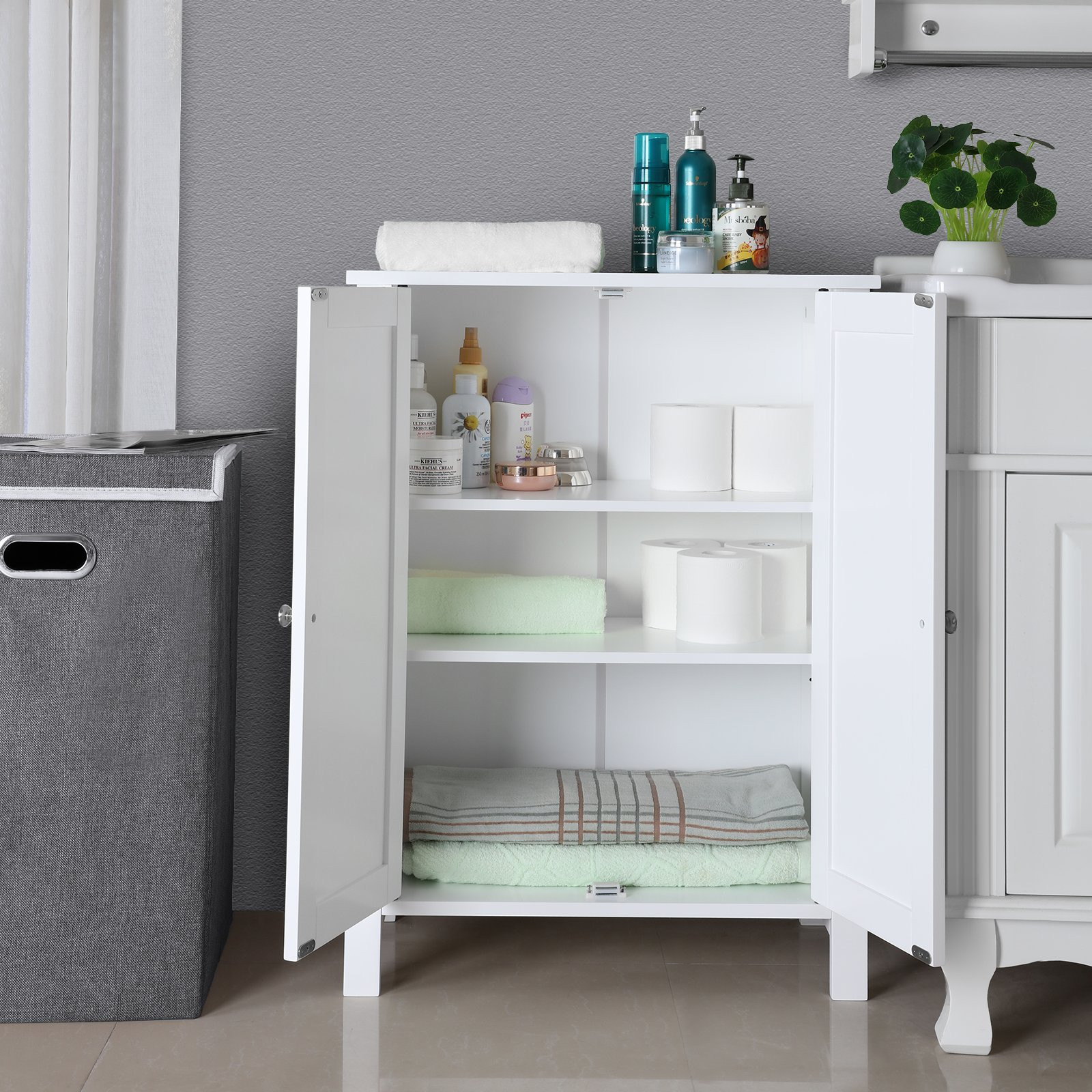 Bathroom Floor Storage Cabinets White
 SONGMICS Bathroom Floor Storage Cabinet with Double Door