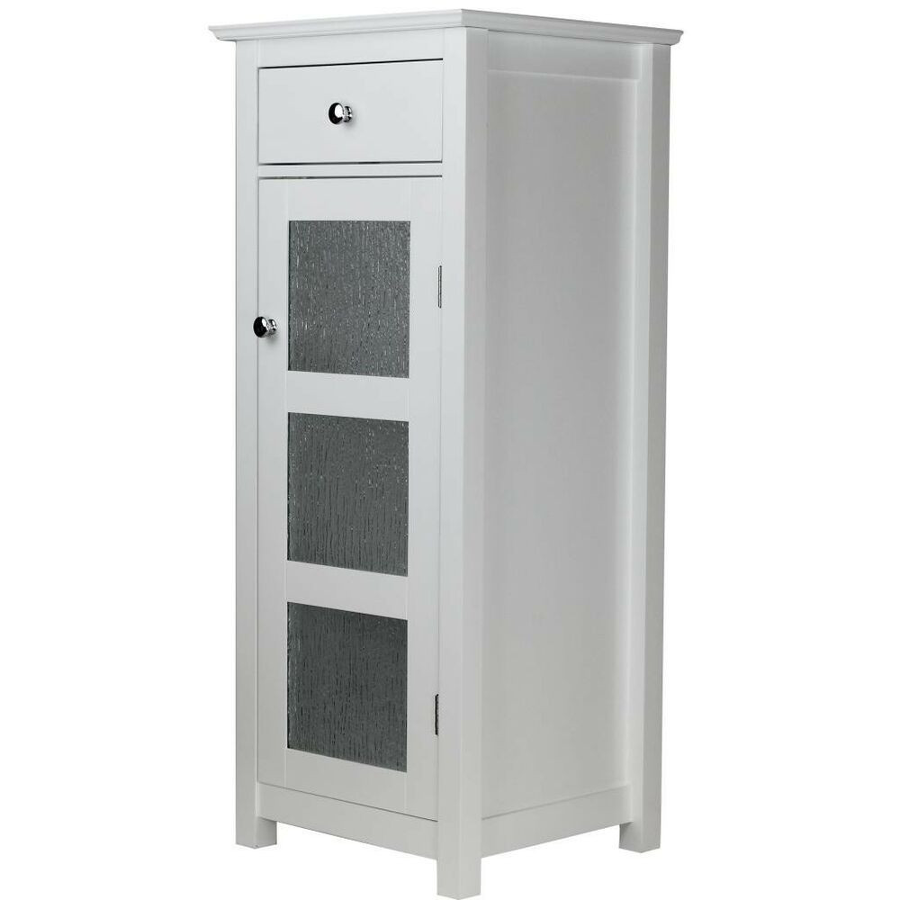 Bathroom Floor Storage Cabinets White
 Connor White Bathroom Floor Cabinet w Textured Glass Door