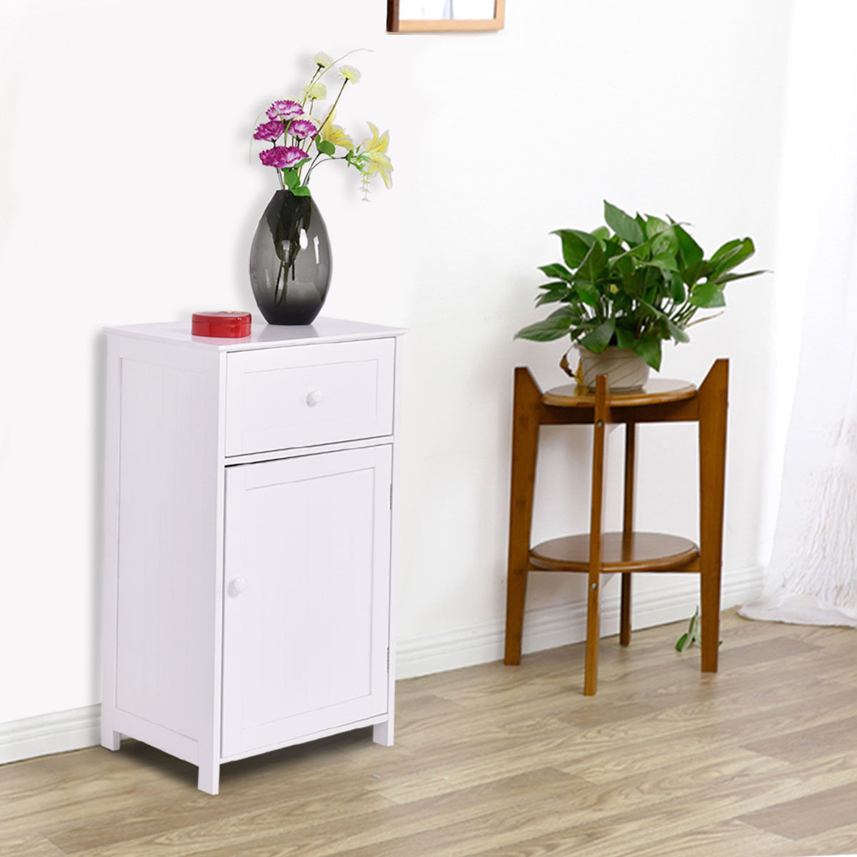 Bathroom Floor Storage Cabinets White
 Costway White Floor Storage Cabinet Bathroom Organizer