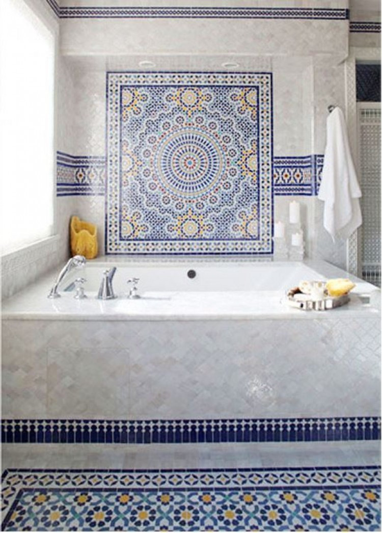 Bathroom Mosaic Tile Designs
 Blue Moroccan Mosaic Tile Bathroom in Cape Cod