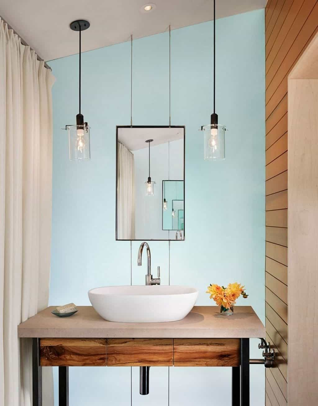 Bathroom Over Vanity Lighting
 Bathroom Using Hanging Glass Pendants Over Vanity With