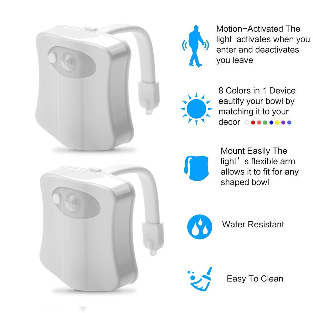Bathroom Sensor Light
 8 Color Smart Night Light Bathroom Toilet LED Body Motion
