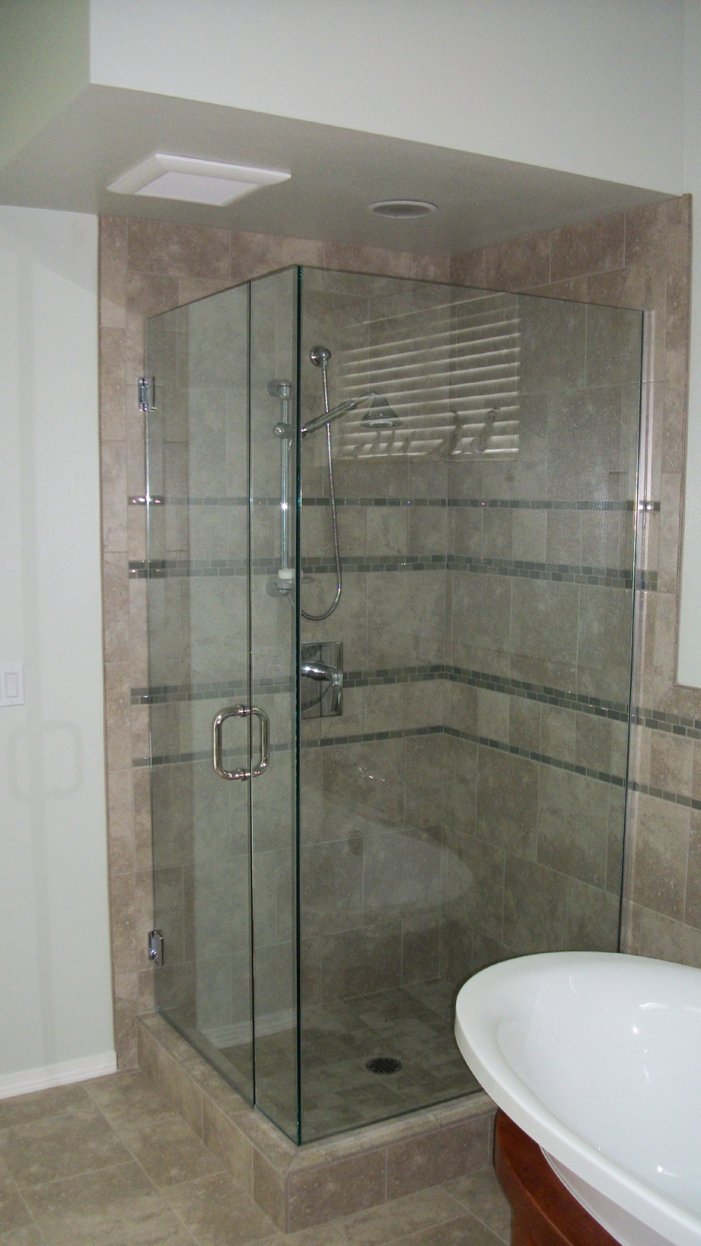 Bathroom Shower Tub
 Bath remodel featuring Schon free standing tub Rose