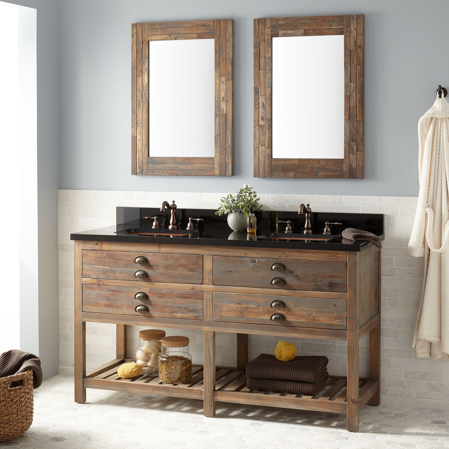 Bathroom Sinks With Cabinet
 60" Benoist Reclaimed Wood Console Double Vanity for