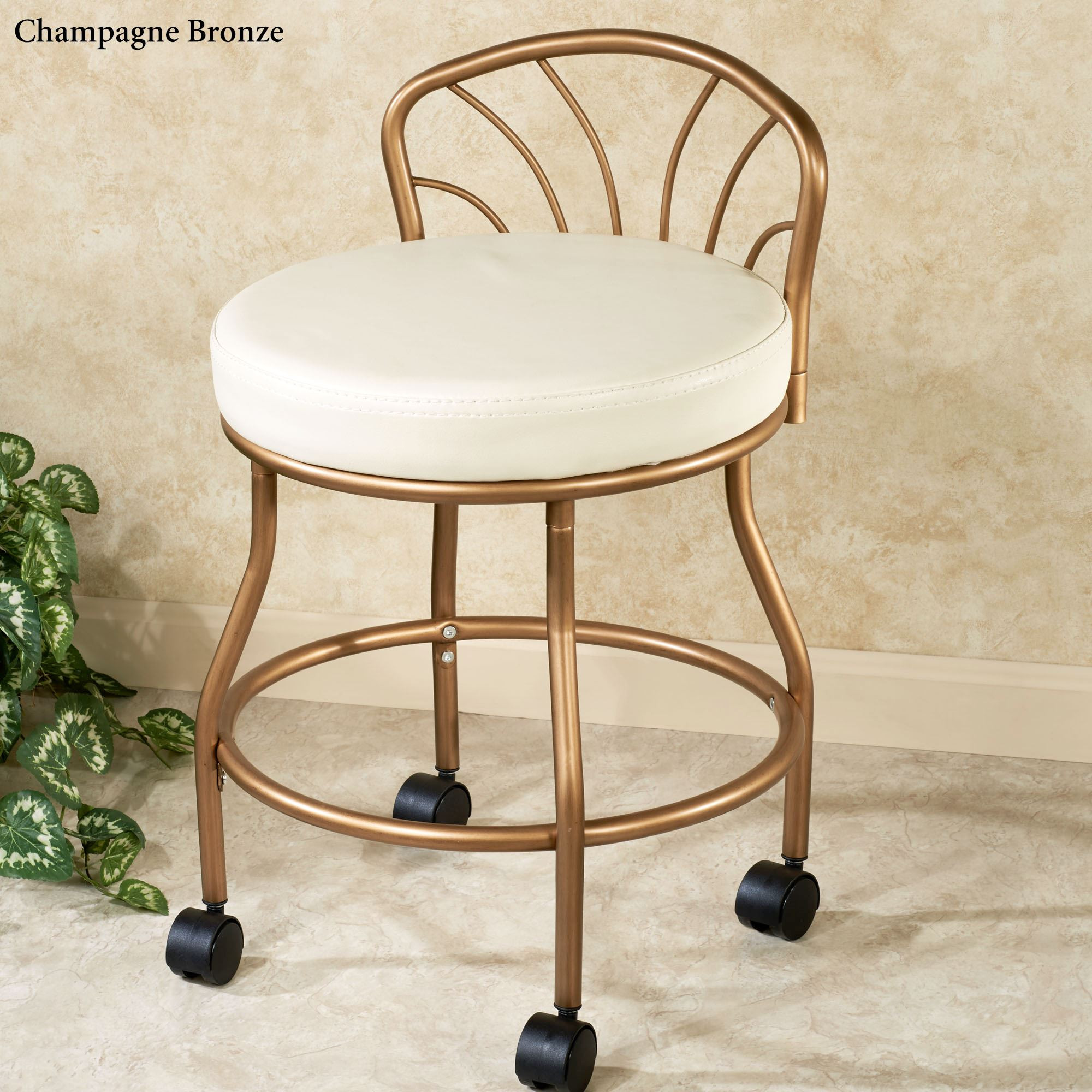 Bathroom Vanity Chairs With Backs
 Flare Back Metallic Finish Vanity Chair with Casters