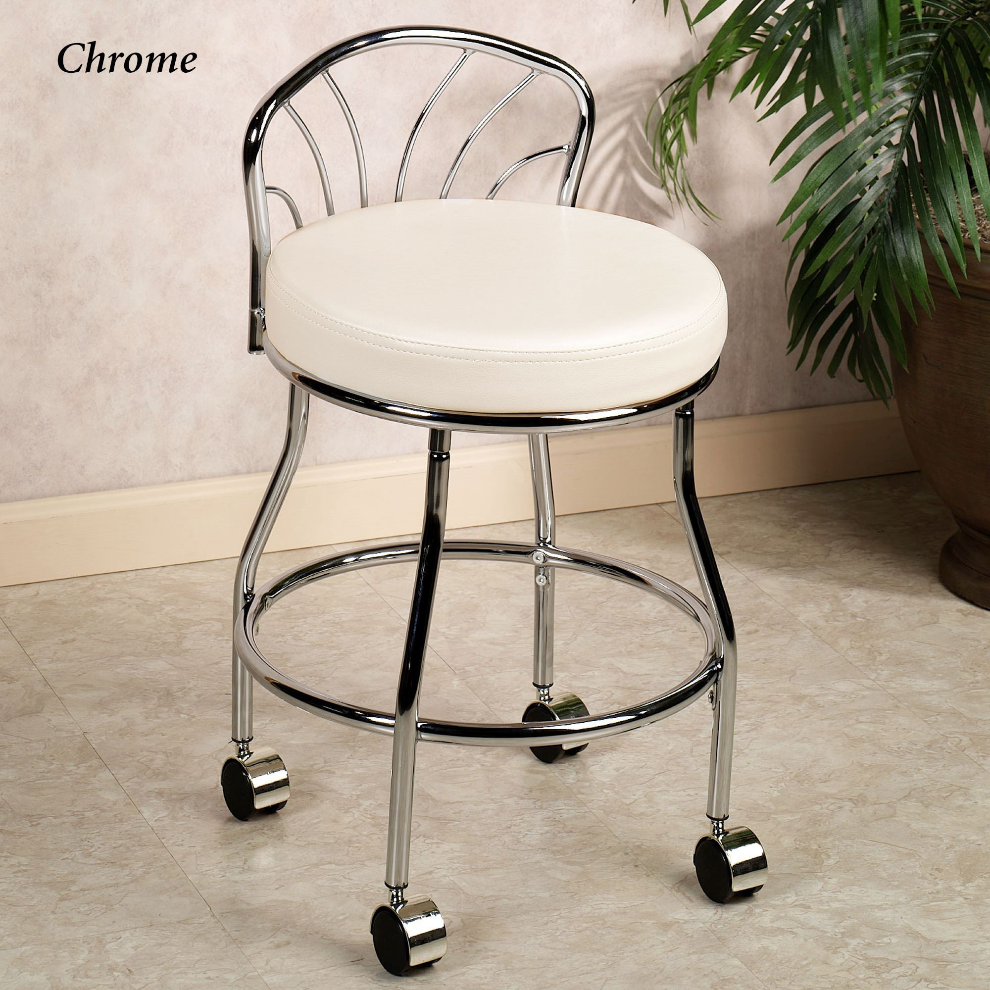 Bathroom Vanity Chairs With Backs
 Flare Back Metallic Finish Vanity Chair with Casters