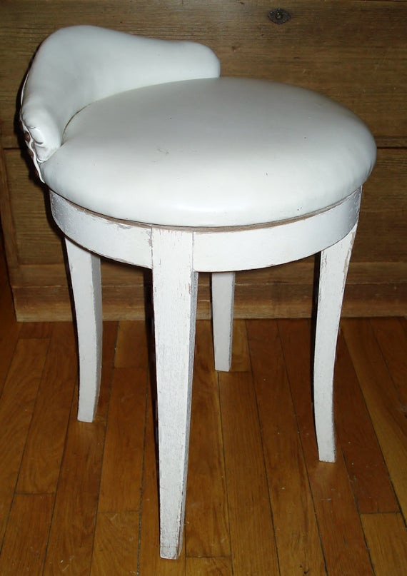 Bathroom Vanity Chairs With Backs
 Vintage MCM Vanity Chair Swivel Stool White Faux Leather