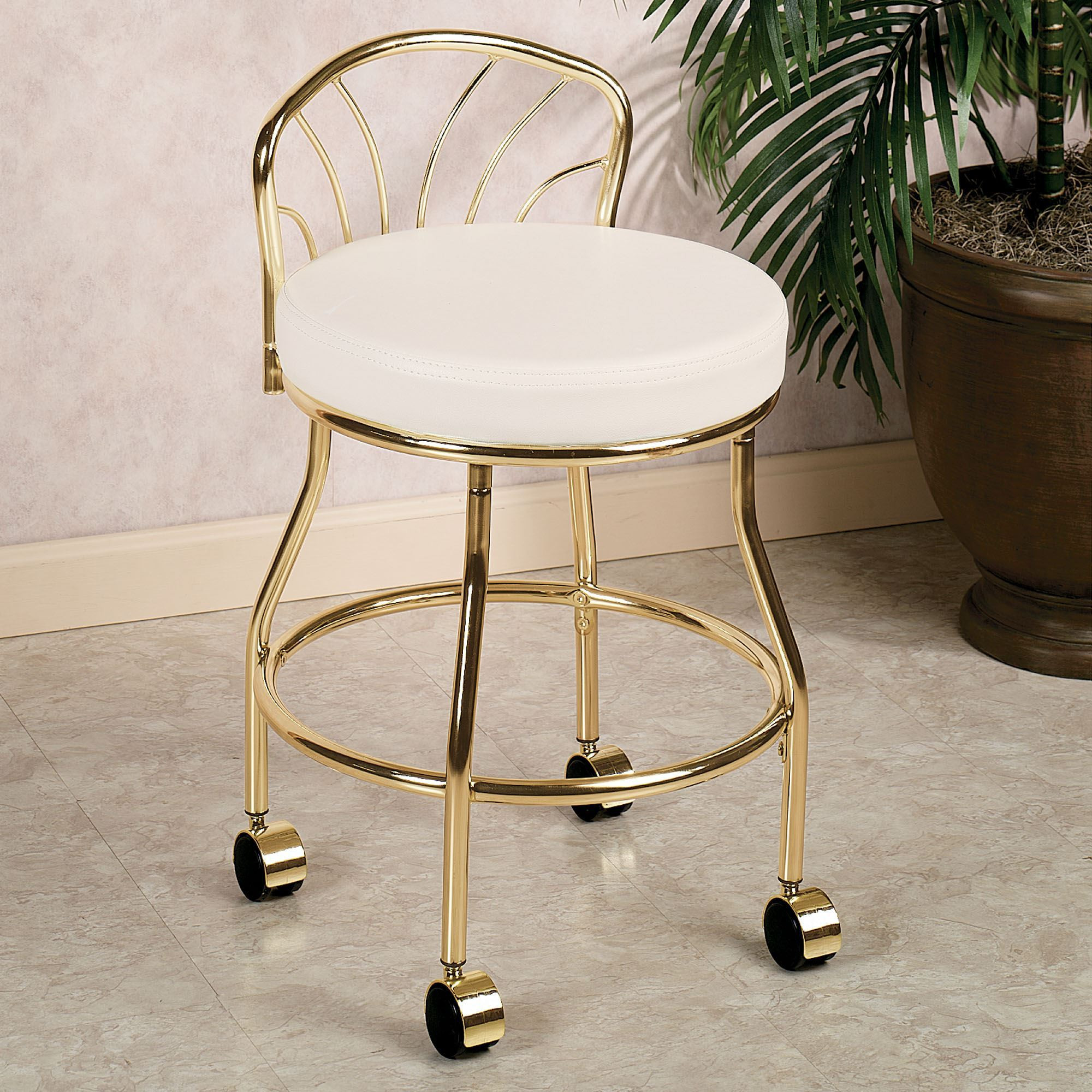 Bathroom Vanity Chairs With Backs
 Flare Back Metallic Finish Vanity Chair with Casters