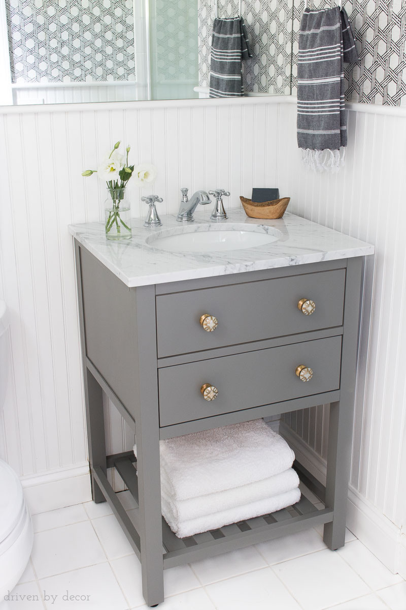 Bathroom Vanity Storage
 My Secret Weapon for Wallpapering Your Bathroom