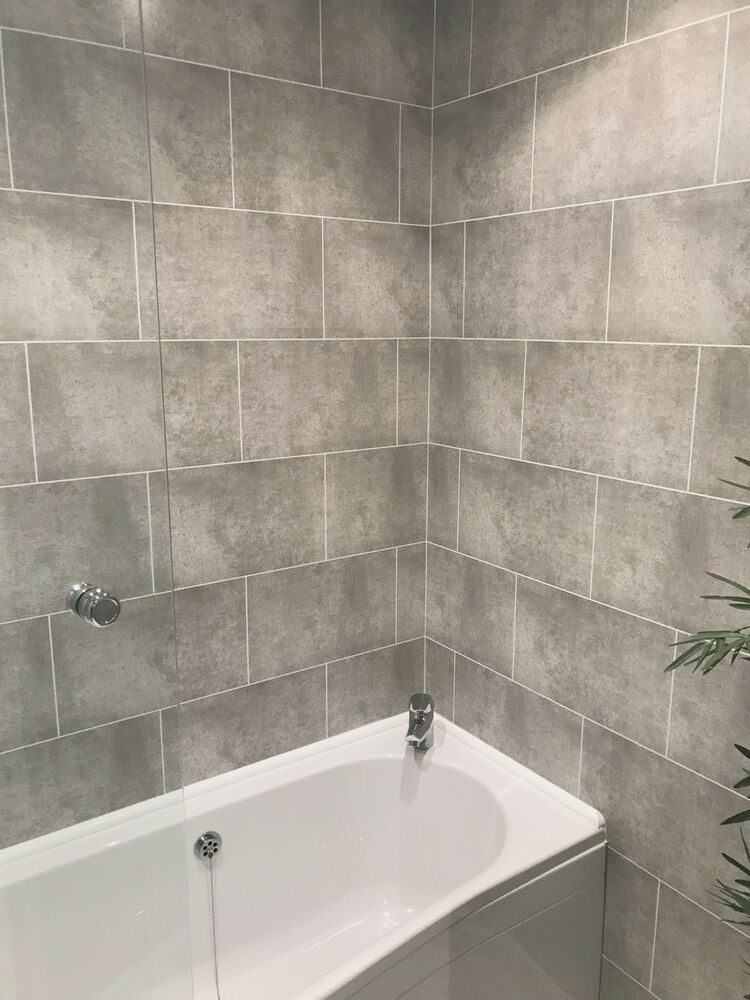 Bathroom Wall Board
 Cutline Grey Tile Effect Bathroom Wall Panels PVC Shower