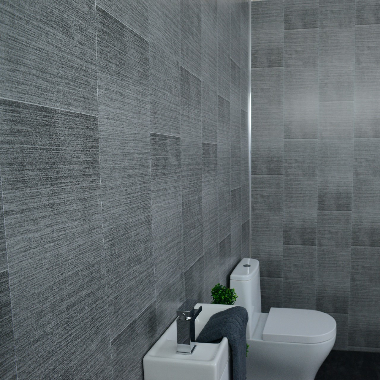 Bathroom Wall Board
 Grey Panels Anthracite Tile Effect Cladding Gold Hues