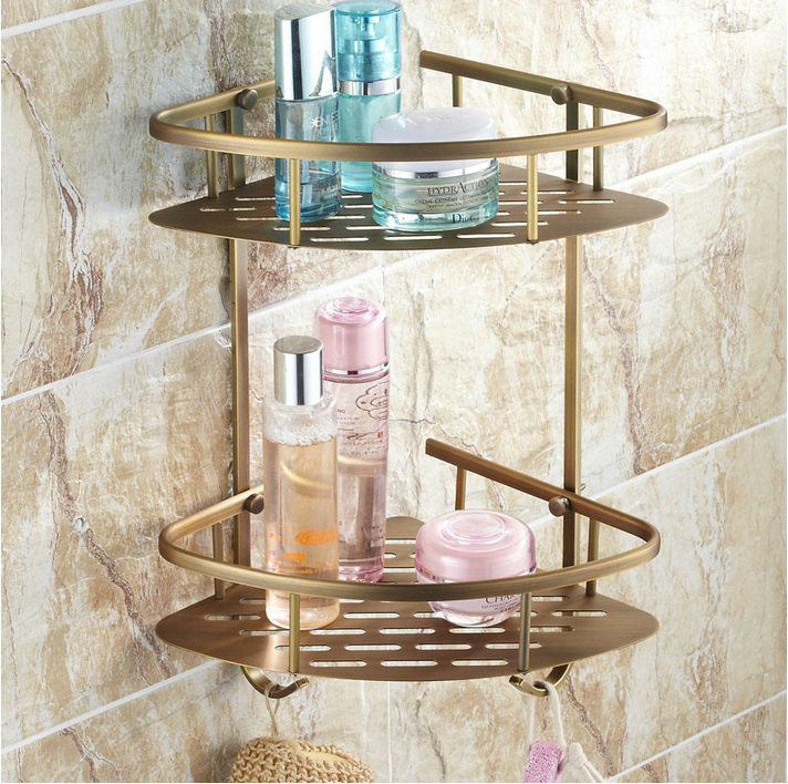 Bathroom Wall Cabinet With Baskets
 Beelee BL170A Antique Elegant Double Shelves Brass