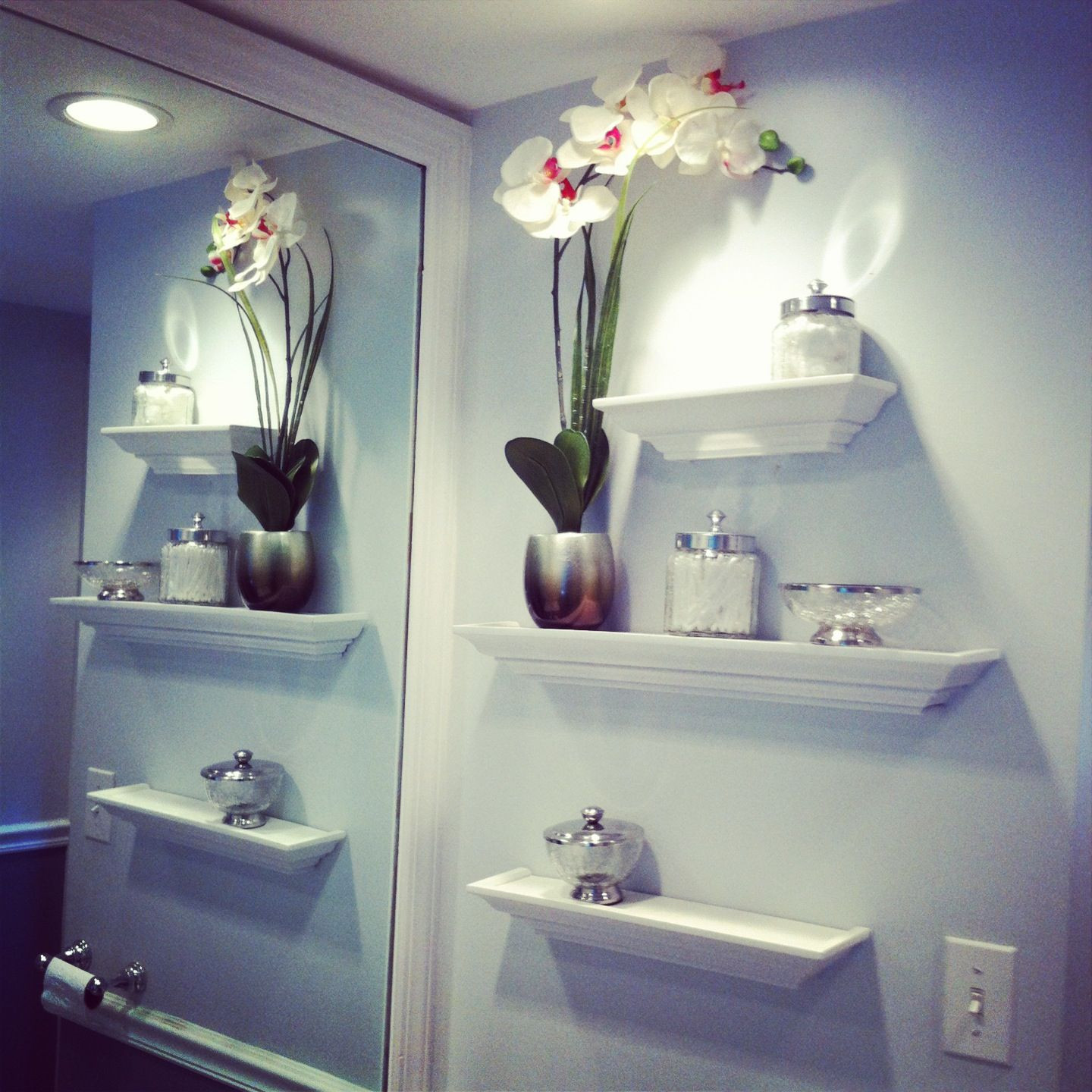 Bathroom Wall Decor Pinterest
 Bathroom Wall decor floating shelves glass jars orchid
