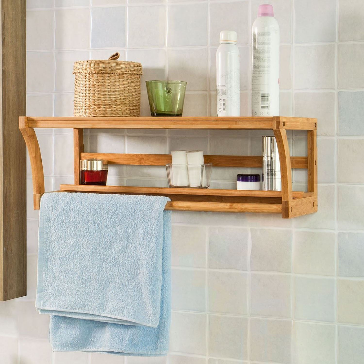 Bathroom Wall Rack
 BATHROOM WALL MOUNTED BAMBOO WOOD SHELF RACK TOWEL RAIL