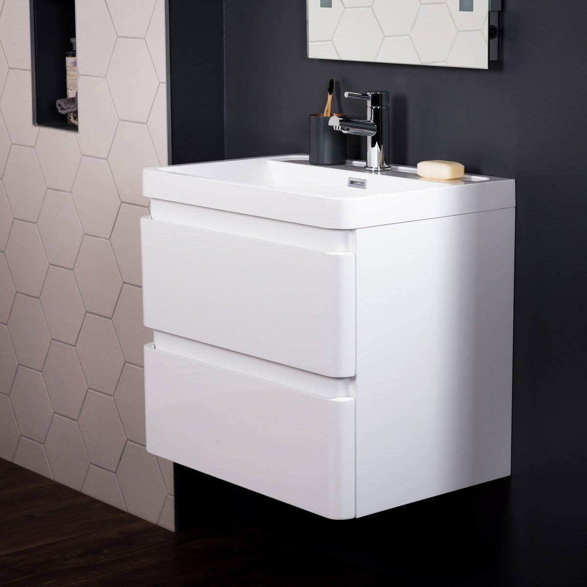 Bathroom Wall Units
 600 mm White Modern Bathroom Wall Hung Vanity Basin Sink