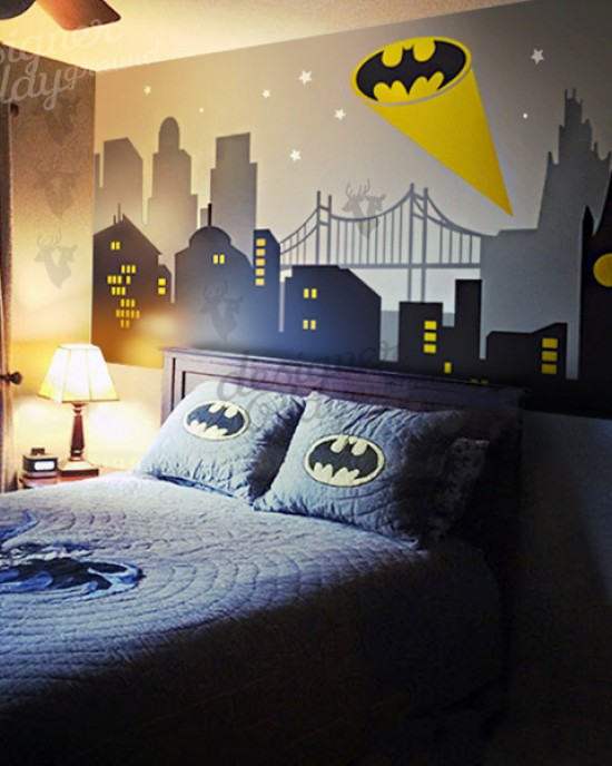 Batman Bedroom Wallpaper
 Gotham City Night Scene with Batman Light Wall Decal