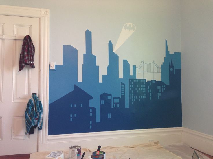 Batman Bedroom Wallpaper
 devon batman room mural gotham skyline