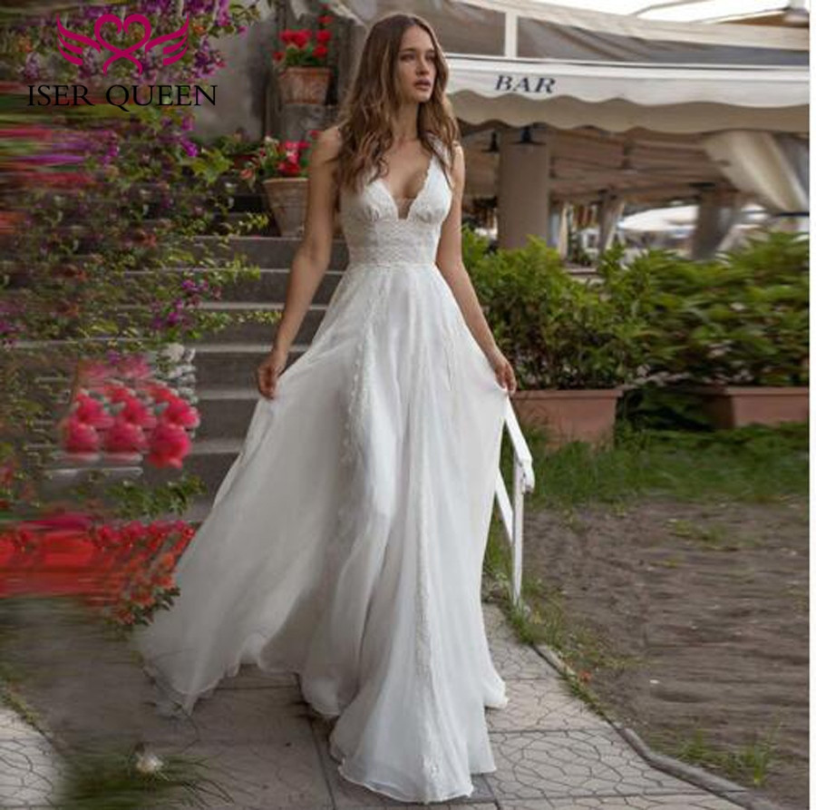 Beach Style Wedding Dresses
 Fashion Style A line Chiffon Bohemian Beach Wedding