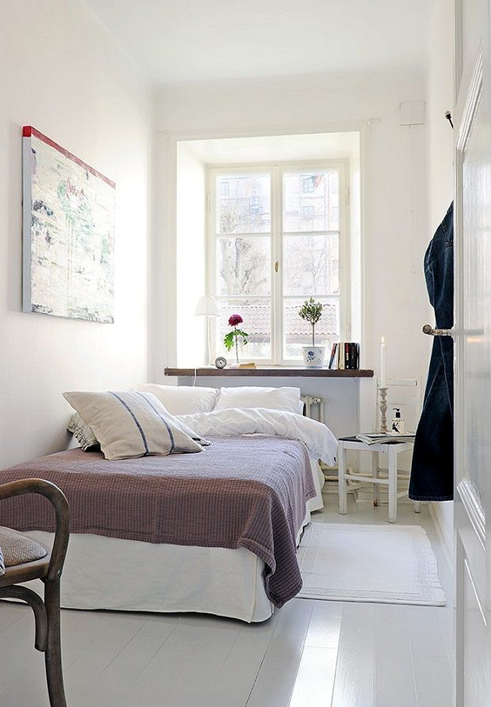 Bedroom Colors For Couples
 Narrow Bedroom Design For Couple With White Interior Color