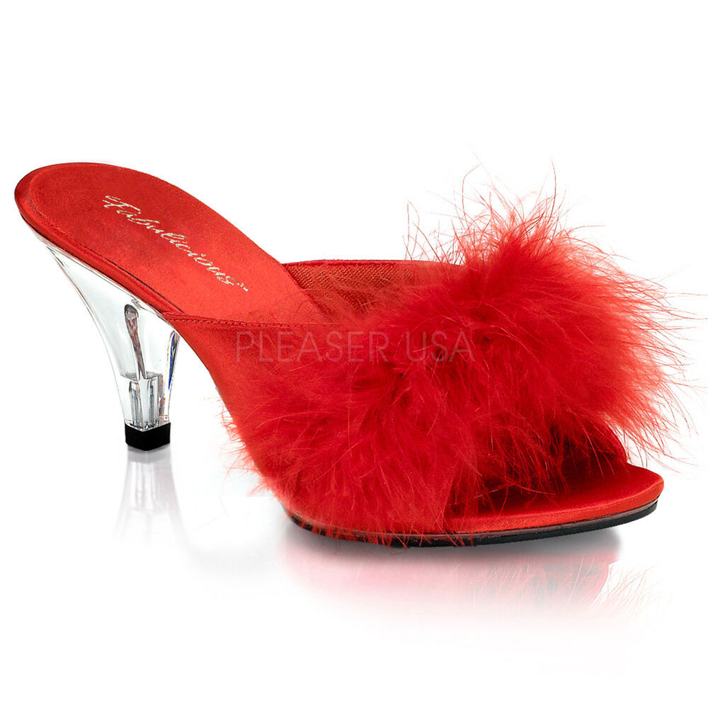 Bedroom Shoes Womens
 PLEASER BEL301F R SAT y Bedroom Red Marabou Feather