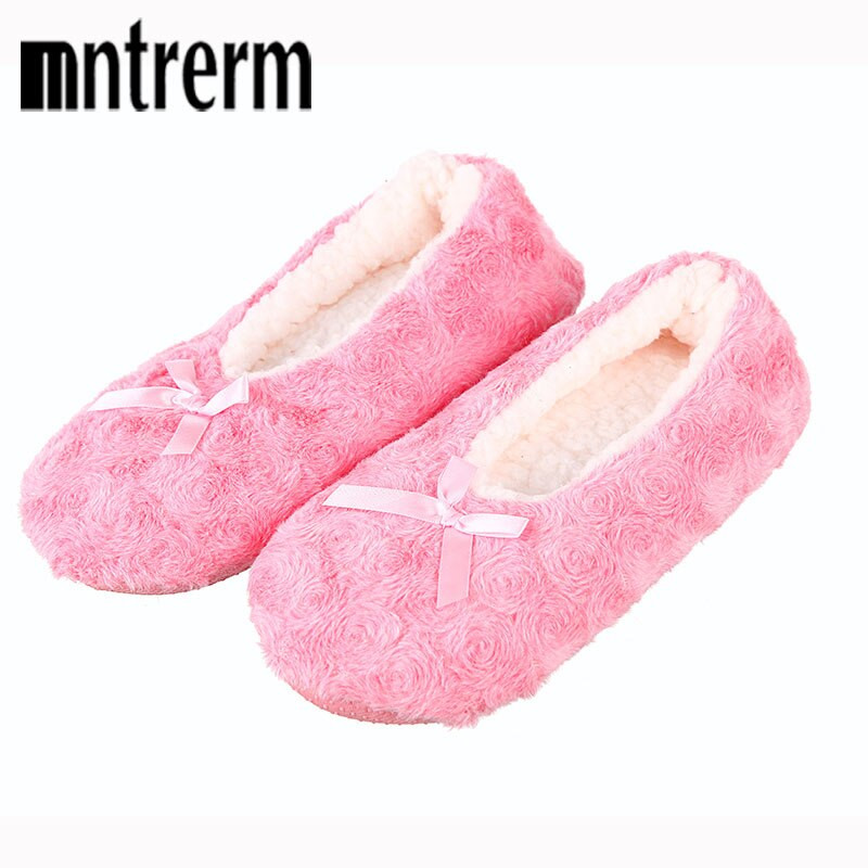 Bedroom Shoes Womens
 2017 Cute Bowtie Warm Winter Women Indoor Slippers Bedroom