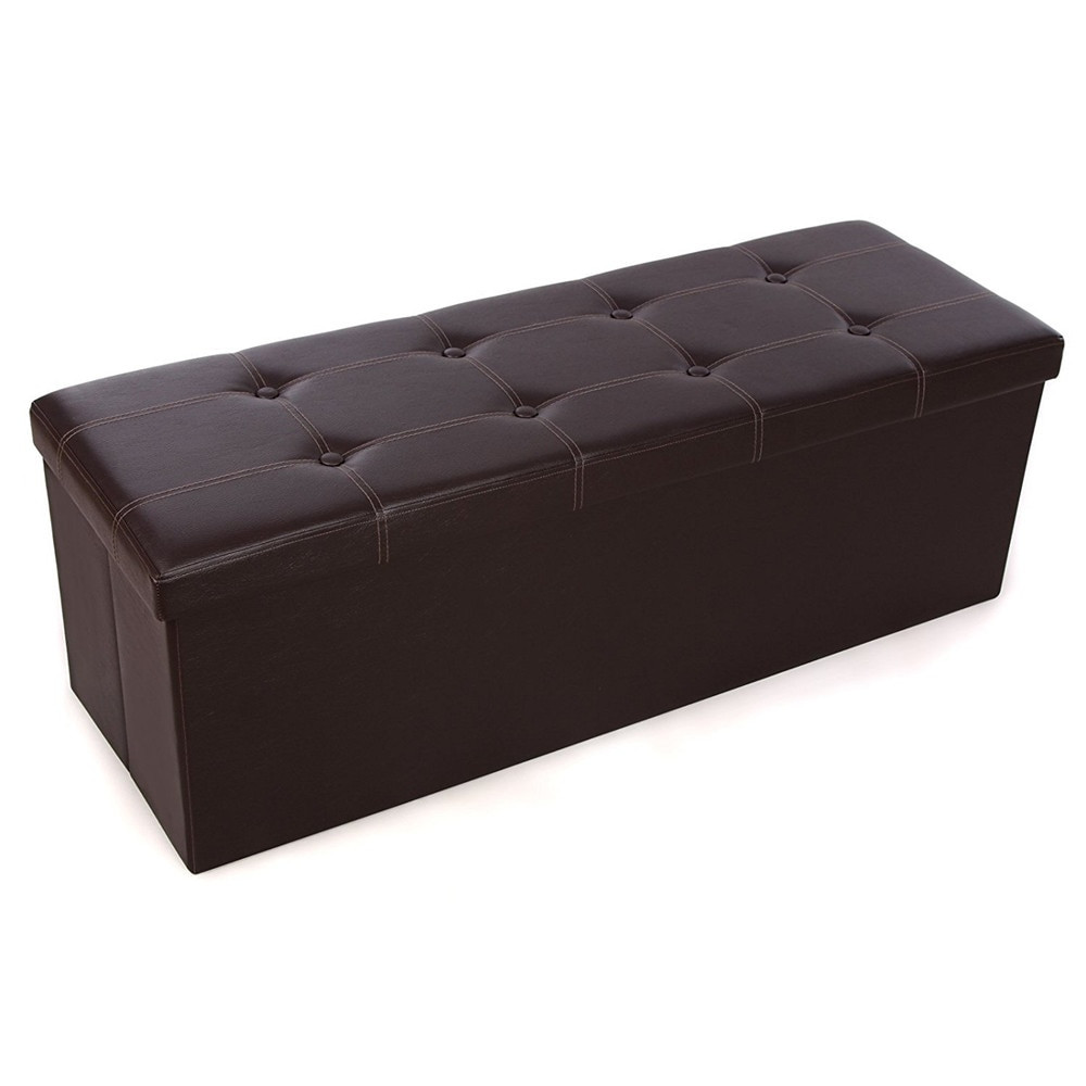 Bedroom Storage Ottoman
 Folding Storage Ottoman Faux Leather Bench Brown