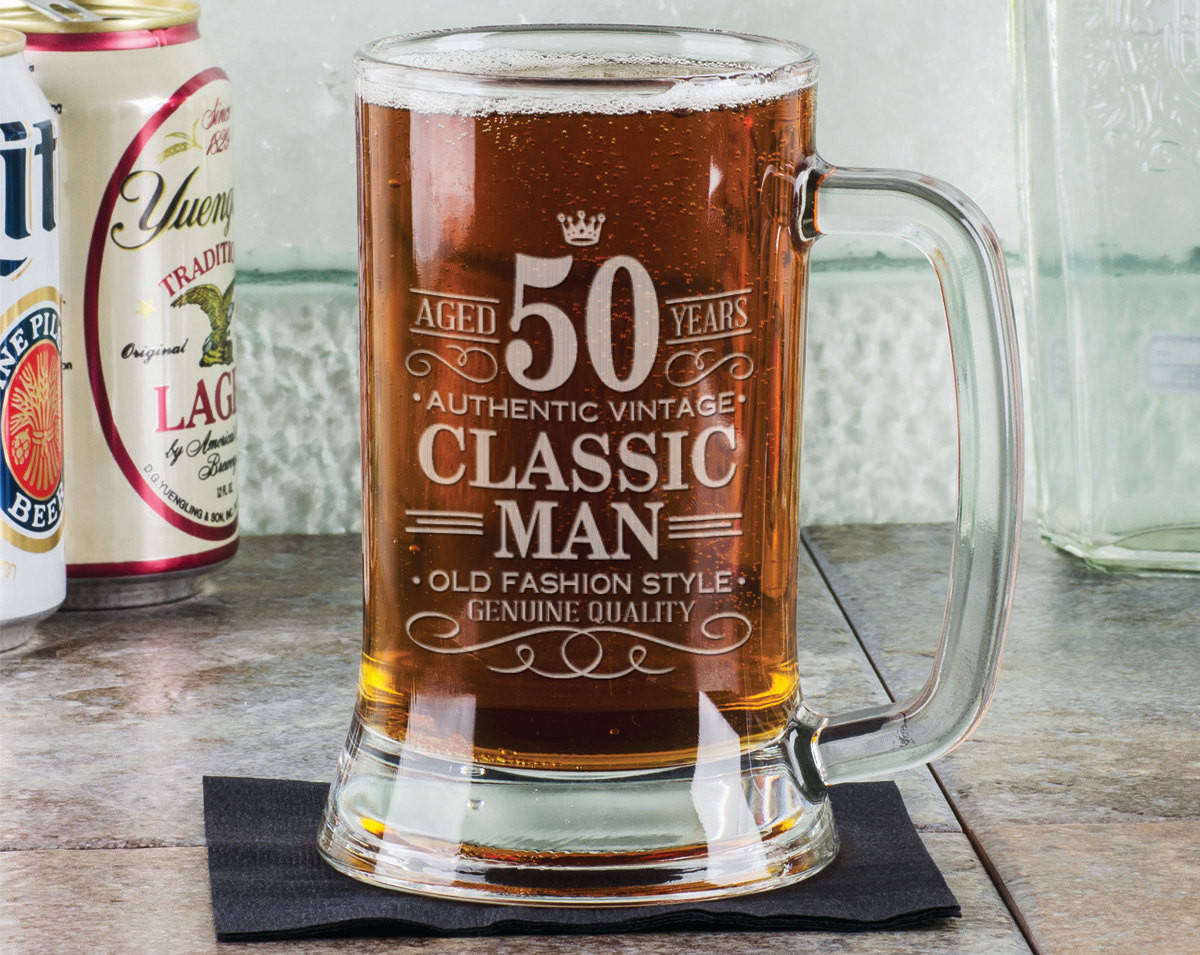 Beer Birthday Gifts
 50th Birthday Classic Man 16Oz Beer Mug Stein Glass Engraved