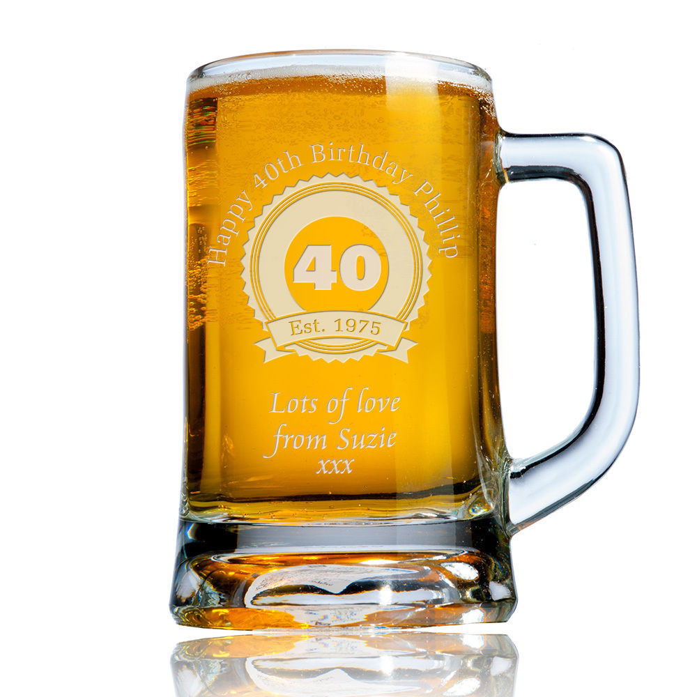 Beer Birthday Gifts
 Personalised Engraved Beer Pint Glass Tankard 40th 50th