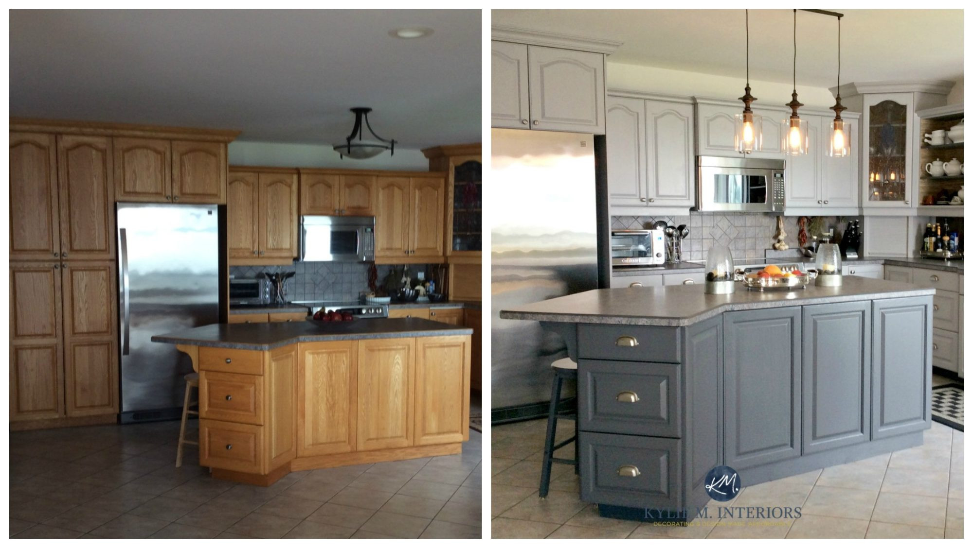 Before And After Kitchen Cabinets
 Before and after painted oak kitchen cabinets in gray